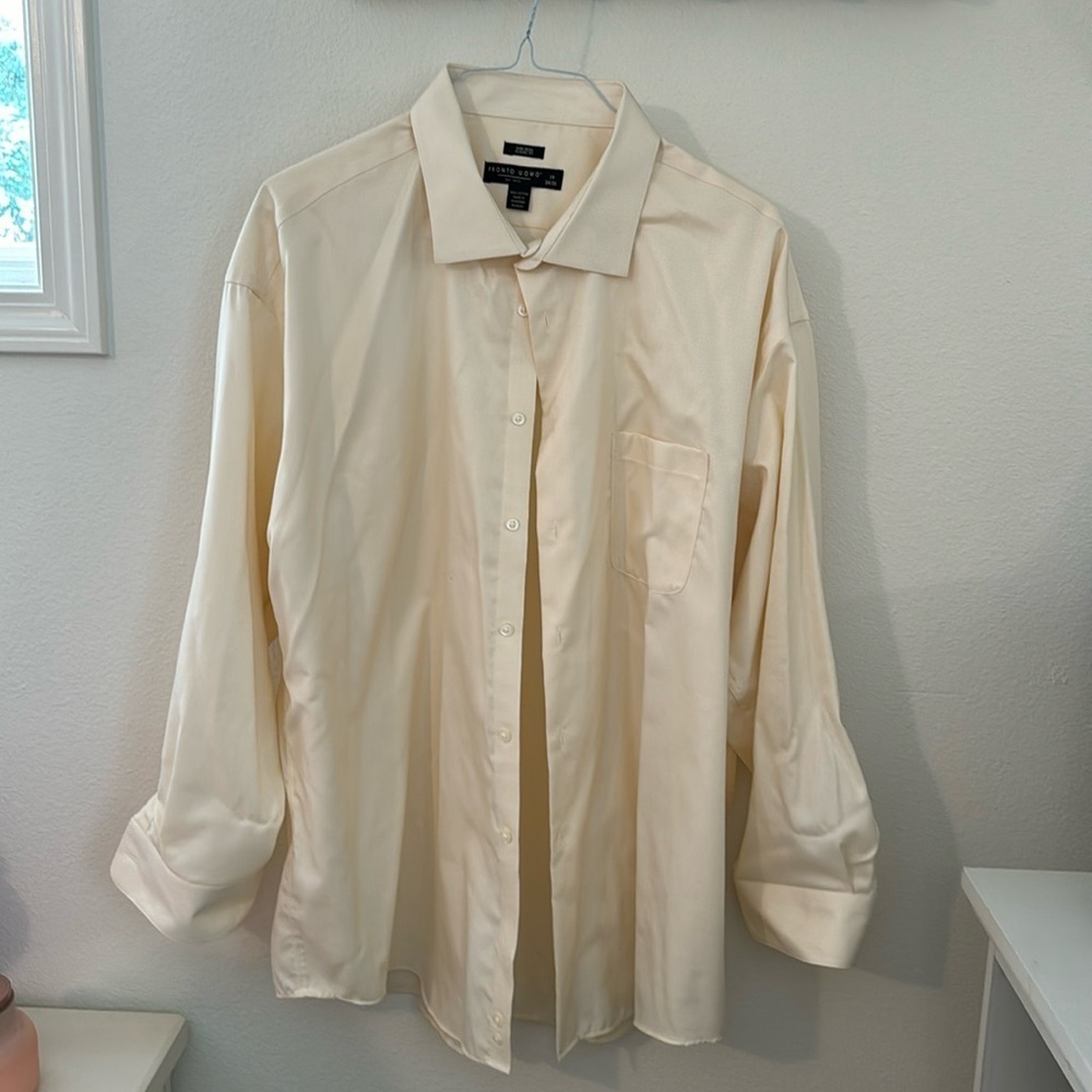 Pronto Uomo Men’s Collared Button Down Dress Shirt 100% Cotton Size 19 34/34